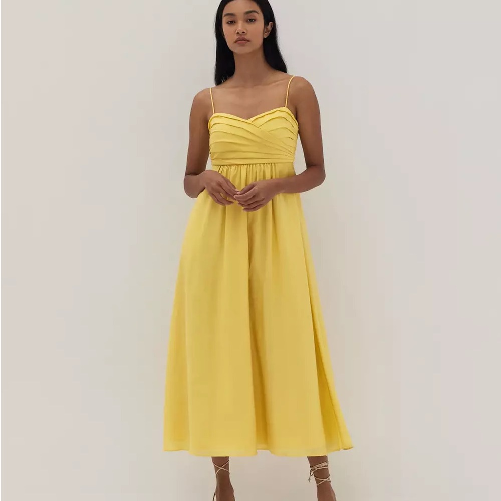 Yellow Pleat Fit and Flare Dress